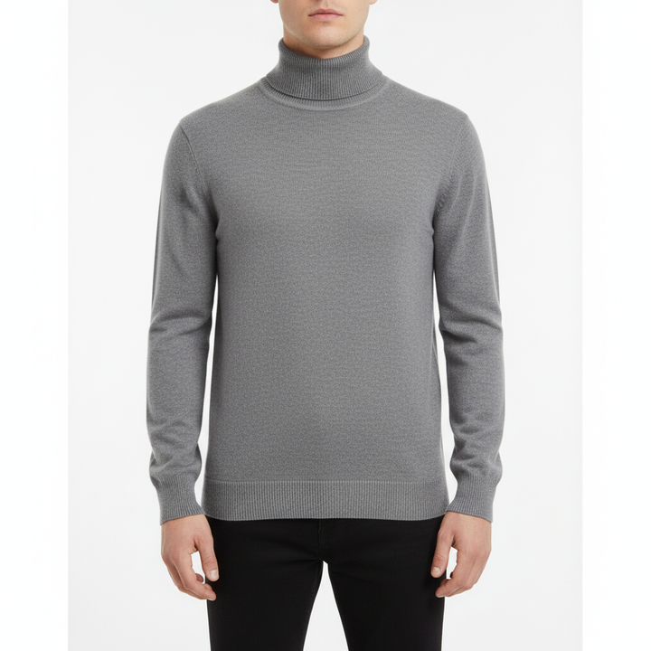 Men's plain knit turtleneck sweater with long sleeves