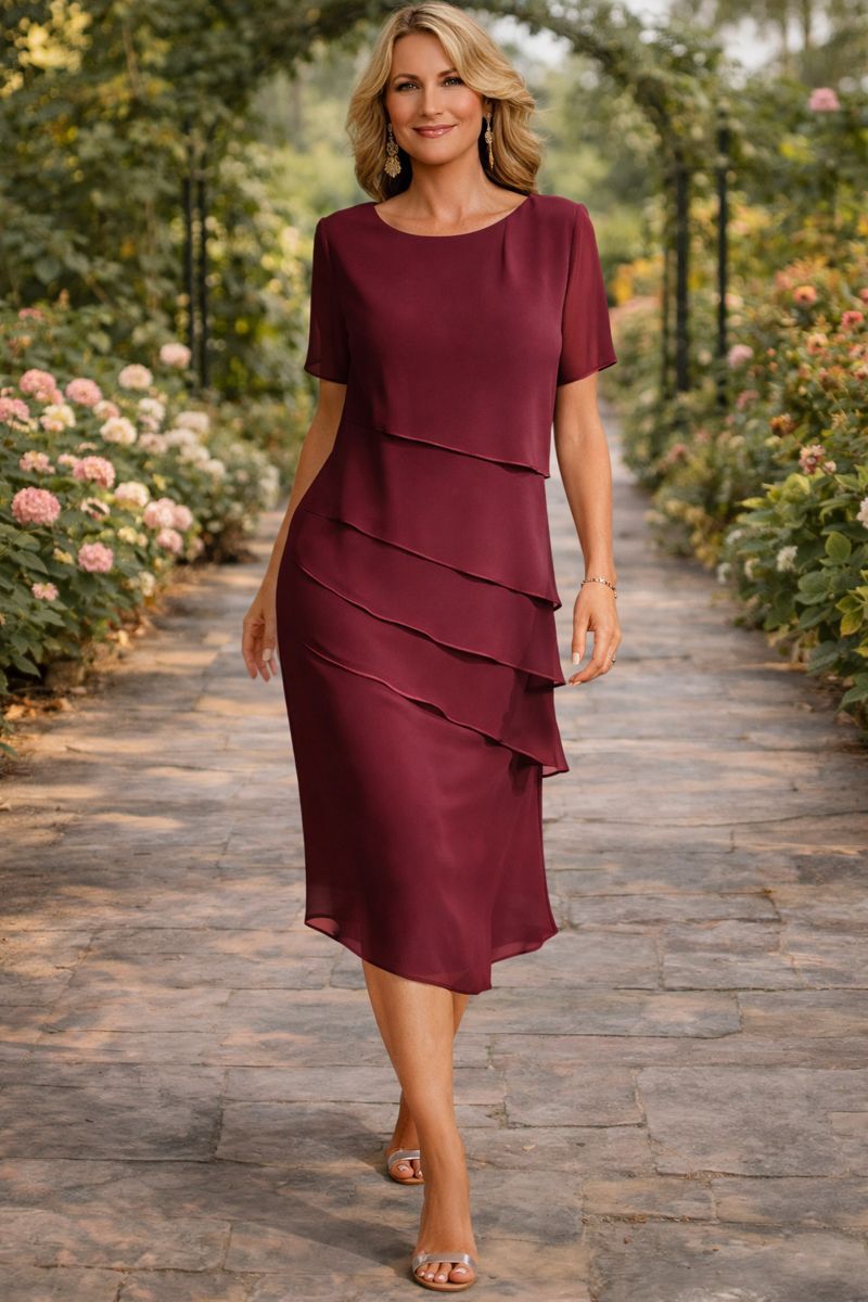 Elena Layered Chiffon Midi Dress 1
