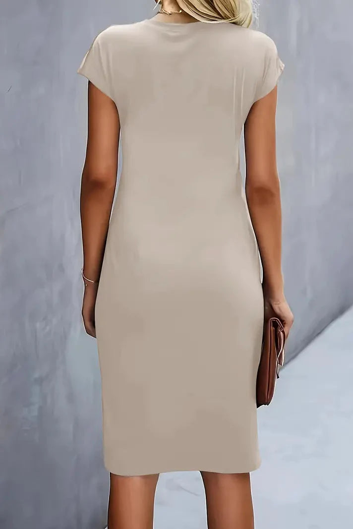 Women's Ruched Midi Prom Dress — Cap-Sleeve Evening Cocktail Dress
