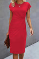 Women's Ruched Midi Prom Dress — Cap-Sleeve Evening Cocktail Dress
