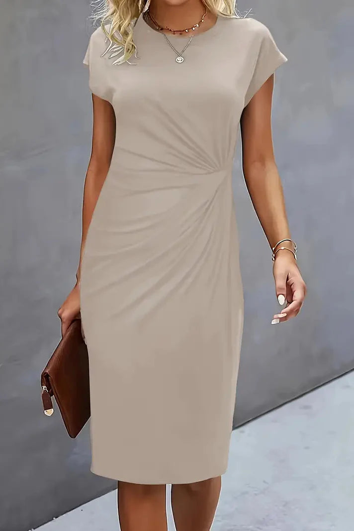 Women's Ruched Midi Prom Dress — Cap-Sleeve Evening Cocktail Dress