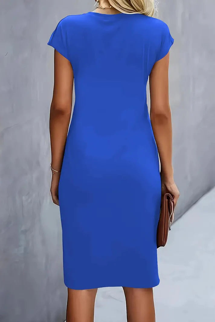 Women's Ruched Midi Prom Dress — Cap-Sleeve Evening Cocktail Dress