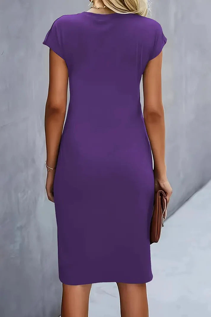 Women's Ruched Midi Prom Dress — Cap-Sleeve Evening Cocktail Dress