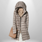 Women's hooded quilted longline puffer jacket with front zipper