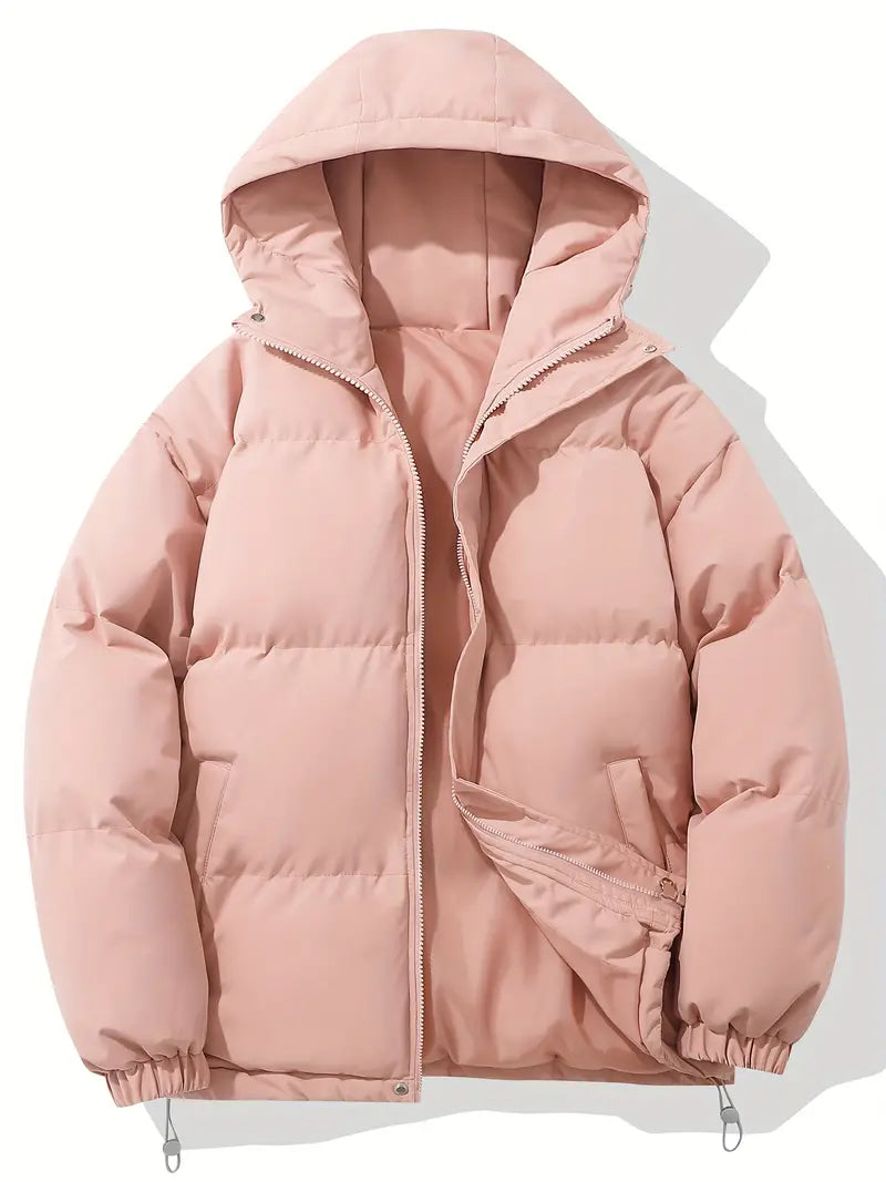 Women's hooded quilted winter jacket with zip front and adjustable hem