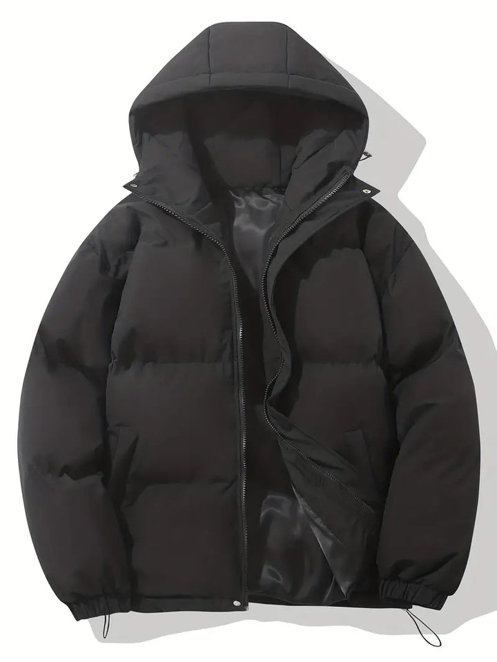 Women's hooded quilted winter jacket with zip front and adjustable hem