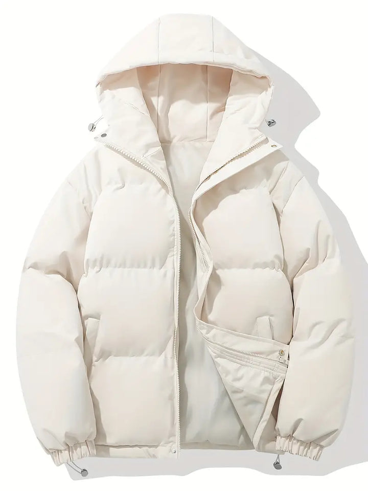 Women's hooded quilted winter jacket with zip front and adjustable hem