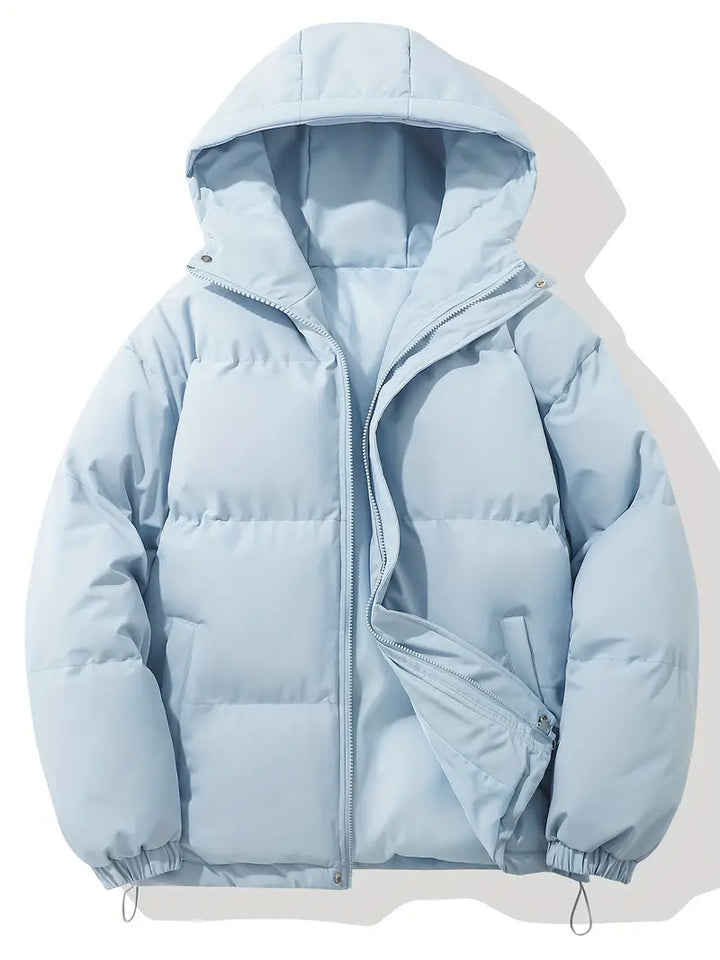 Women's hooded quilted winter jacket with zip front and adjustable hem
