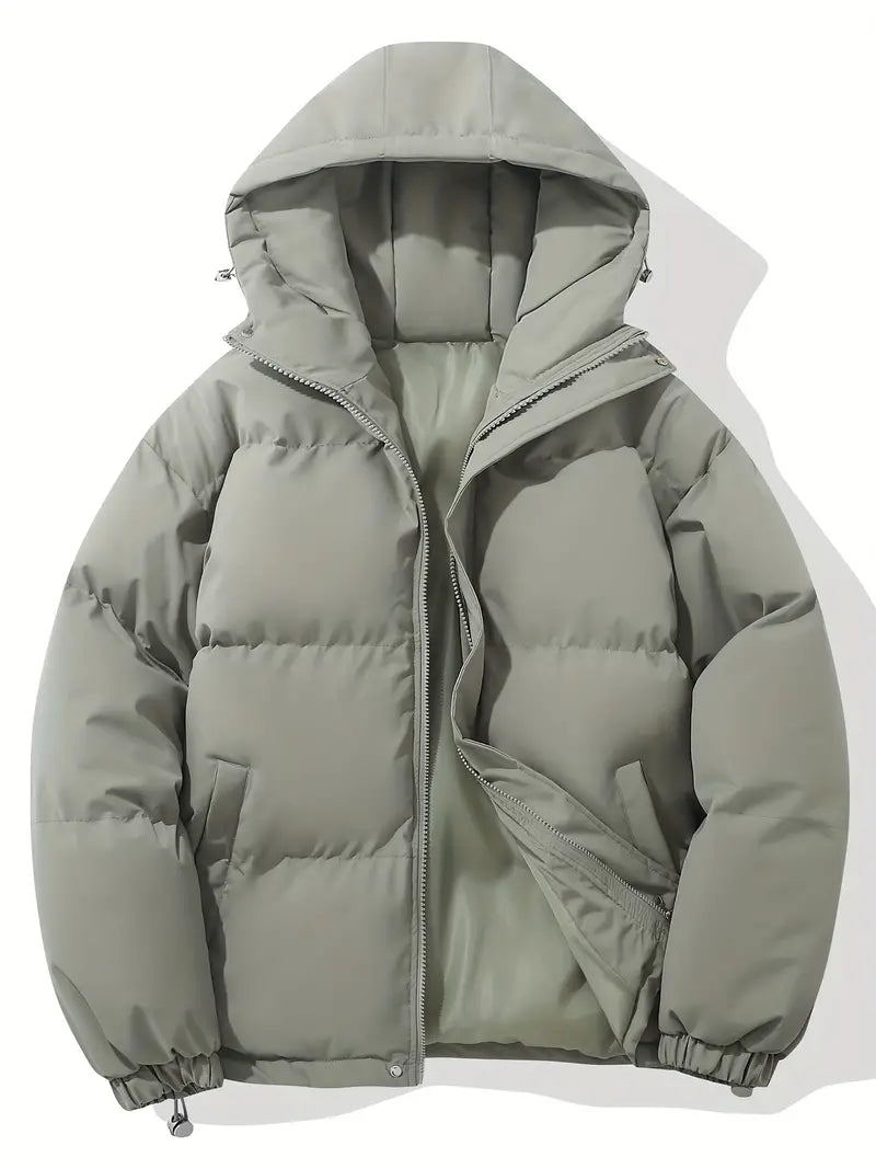 Women's hooded quilted winter jacket with zip front and adjustable hem
