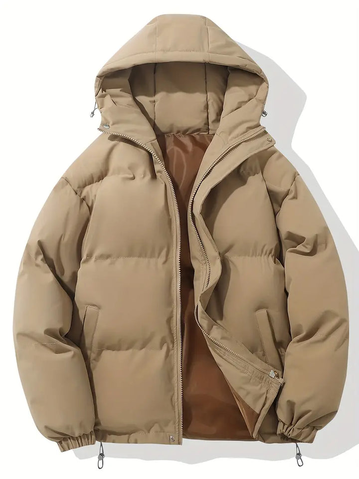 Women's hooded quilted winter jacket with zip front and adjustable hem