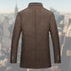 Men's button front coat with raised mock collar and quilted interior