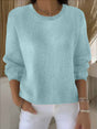 Women's crew neck long sleeve knit sweater with ribbed trims