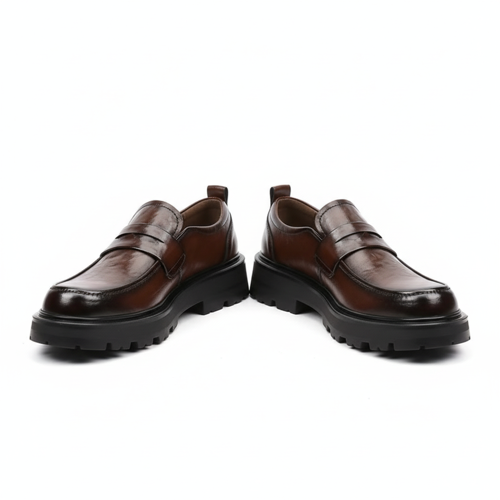 Unisex chunky sole loafers with penny strap and lugged outsole