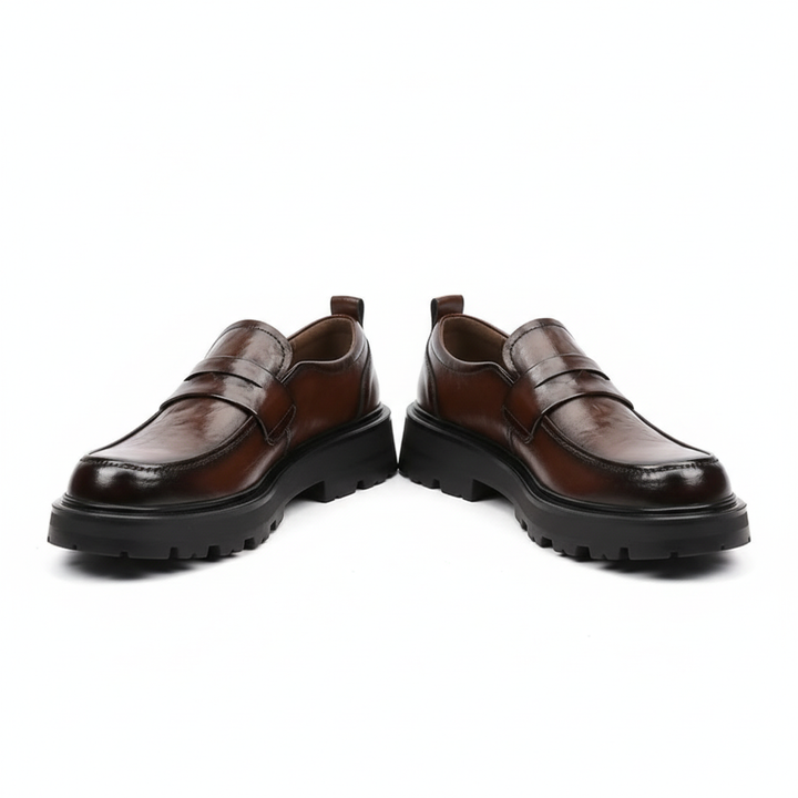 Unisex chunky sole loafers with penny strap and lugged outsole