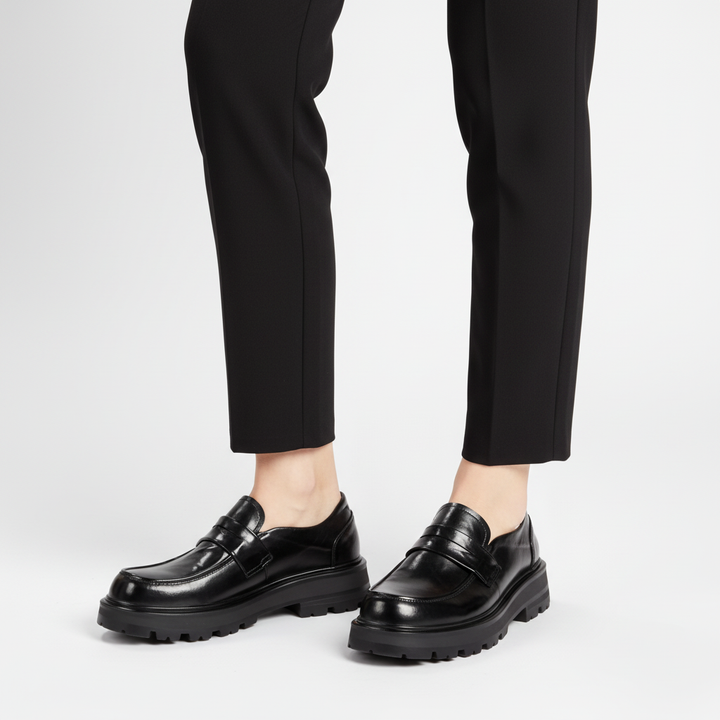 Unisex chunky sole loafers with penny strap and lugged outsole