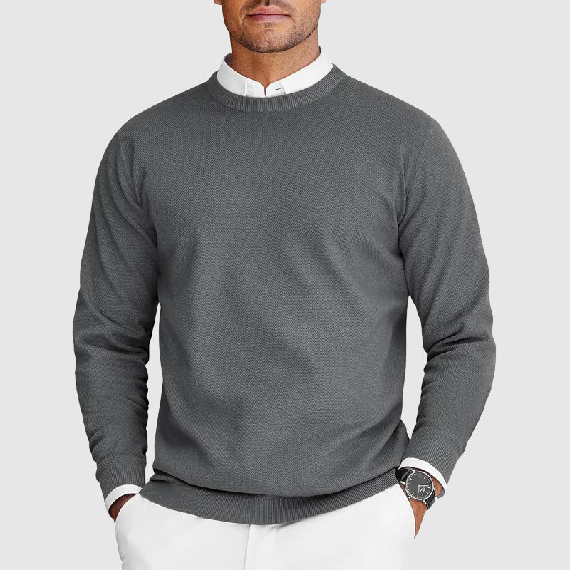 Men's crew neck sweater with long sleeves and ribbed trims