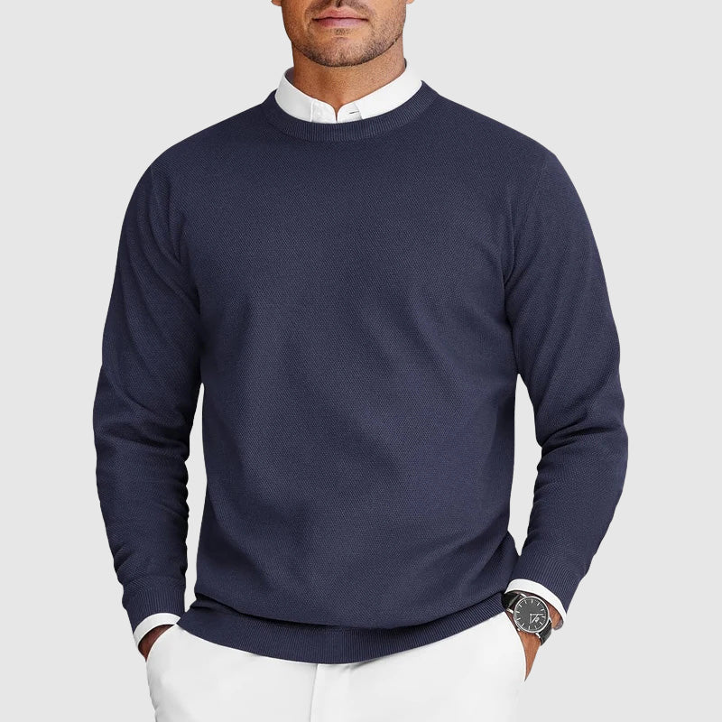 Men's crew neck sweater with long sleeves and ribbed trims