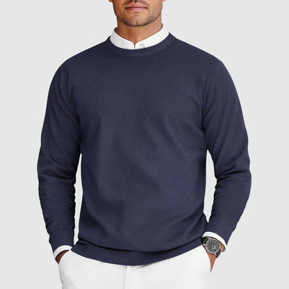 Men's crew neck sweater with long sleeves and ribbed trims