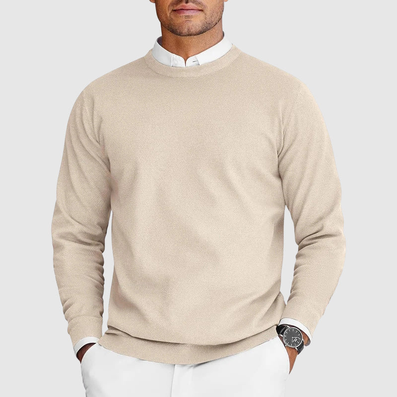 Men's crew neck sweater with long sleeves and ribbed trims