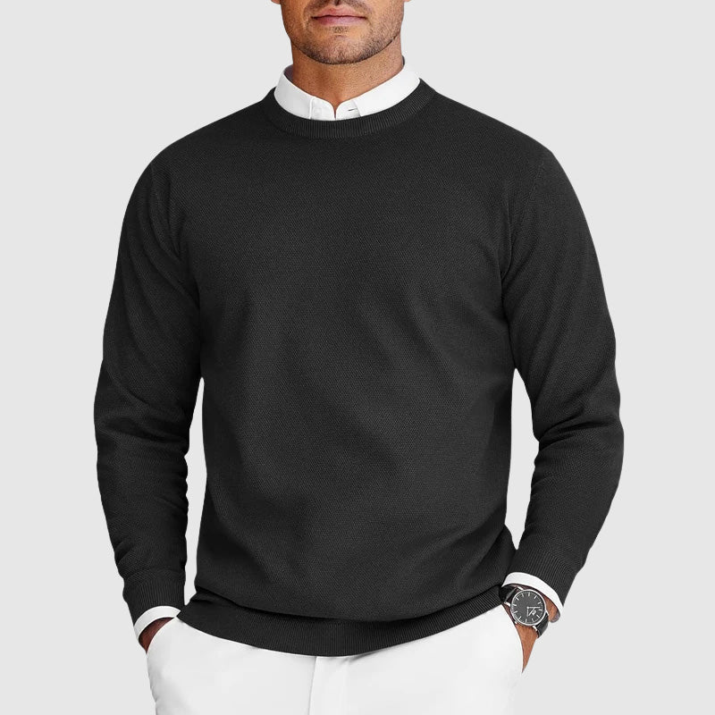 Men's crew neck sweater with long sleeves and ribbed trims