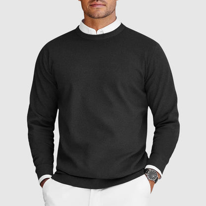 Men's crew neck sweater with long sleeves and ribbed trims