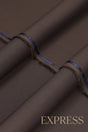 Close-up of smooth suit fabric with branded trim