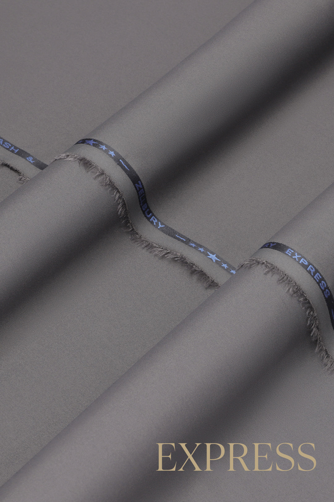 Close-up of smooth suit fabric with branded trim