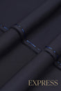 Close-up of smooth suit fabric with branded trim