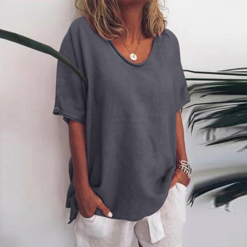 Women's Relaxed Round-Neck T-Shirt — Loose Lightweight Basic Summer Tee