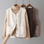 Women's textured sleeveless button vest with patch pockets