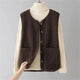 Women's textured sleeveless button vest with patch pockets