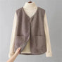 Women's textured sleeveless button vest with patch pockets