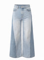 Women's light blue wide-leg jeans with contrast denim panels