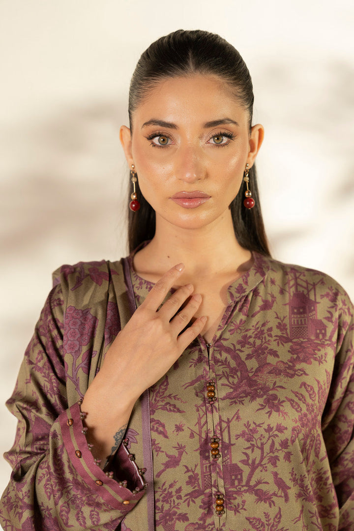 Women's olive green floral longline shirt with matching dupatta