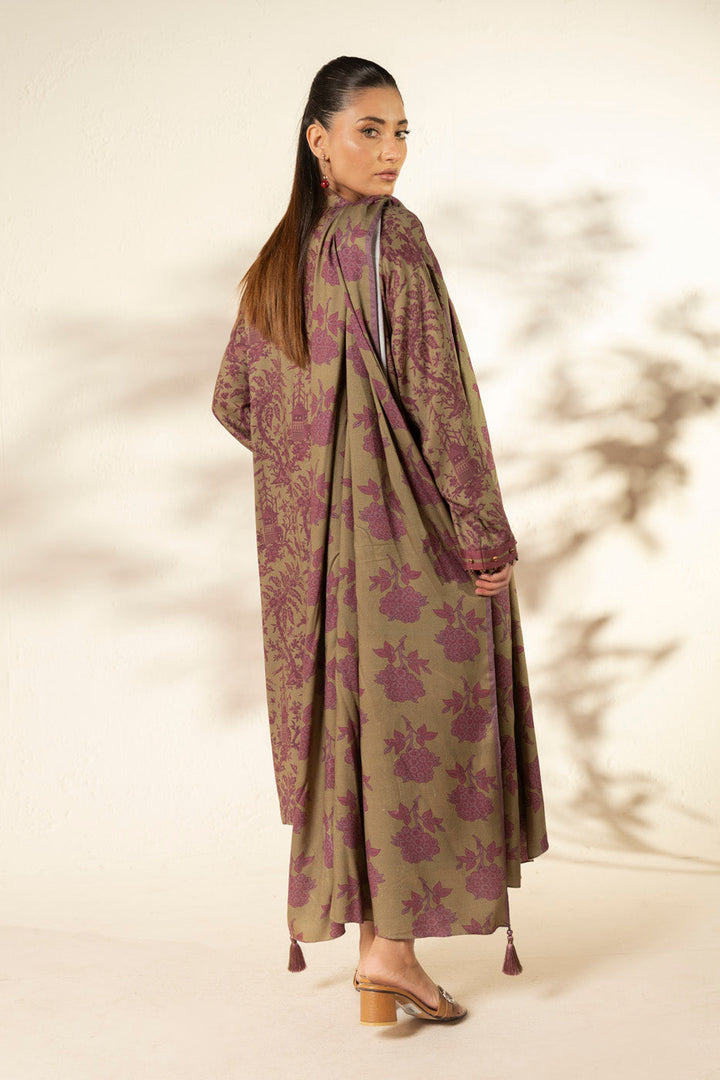 Women's olive green floral longline shirt with matching dupatta