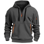 Men's hooded pullover with quarter zip and multiple zip pockets