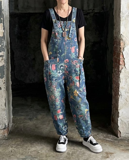 Fiona Floral Denim Overalls 0