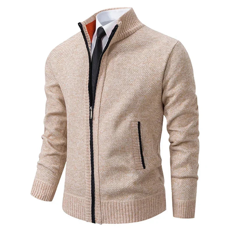 Men's textured full-zip mock neck sweater with zip pockets