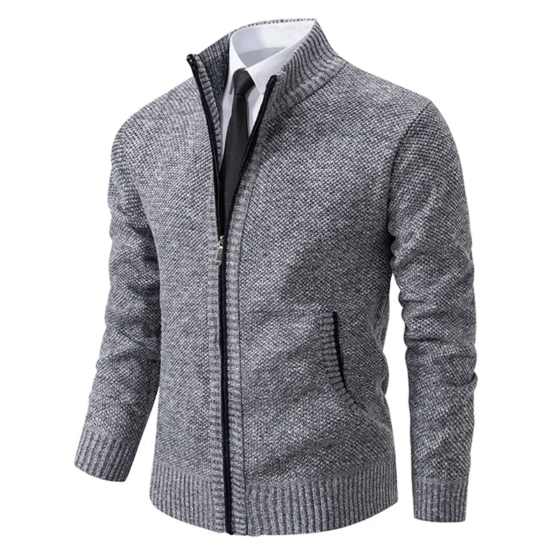 Men's textured full-zip mock neck sweater with zip pockets