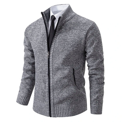 Men's textured full-zip mock neck sweater with zip pockets
