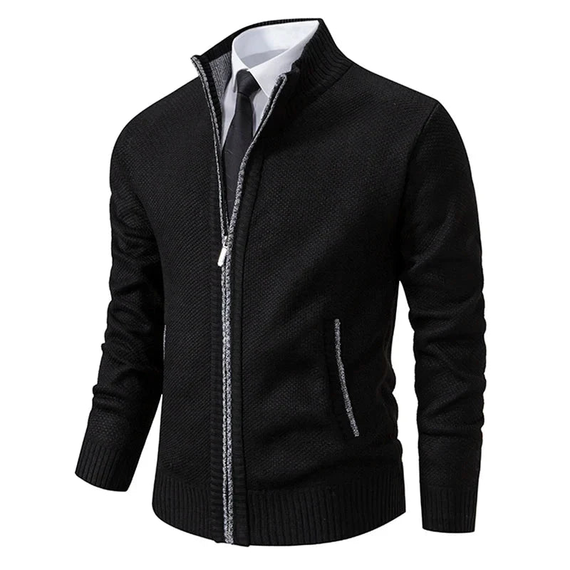 Men's textured full-zip mock neck sweater with zip pockets