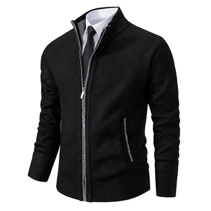 Men's textured full-zip mock neck sweater with zip pockets