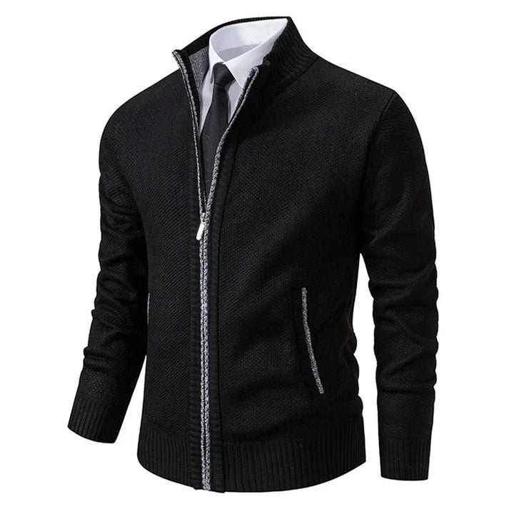 Men's textured full-zip mock neck sweater with zip pockets