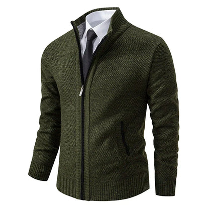 Men's textured full-zip mock neck sweater with zip pockets
