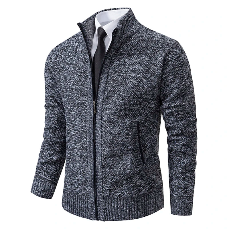 Men's textured full-zip mock neck sweater with zip pockets