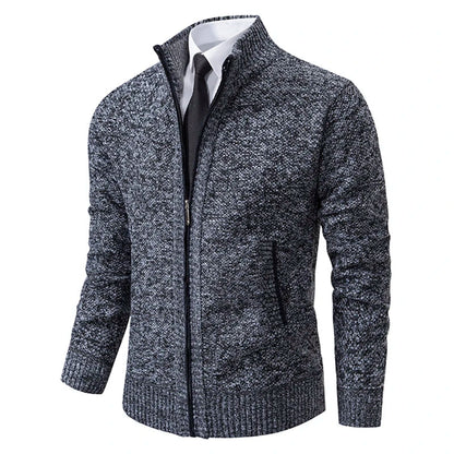 Men's textured full-zip mock neck sweater with zip pockets