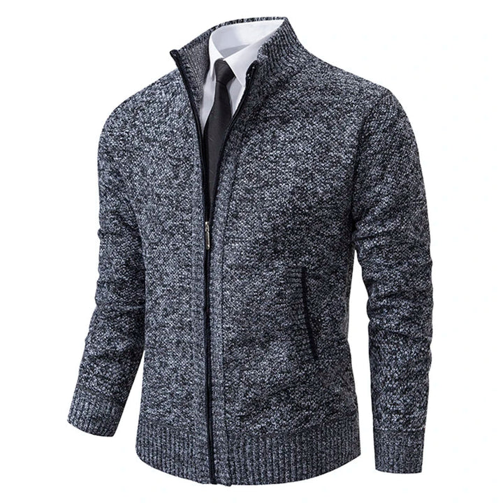 Men's textured full-zip mock neck sweater with zip pockets