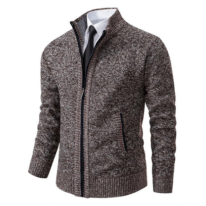 Men's textured full-zip mock neck sweater with zip pockets