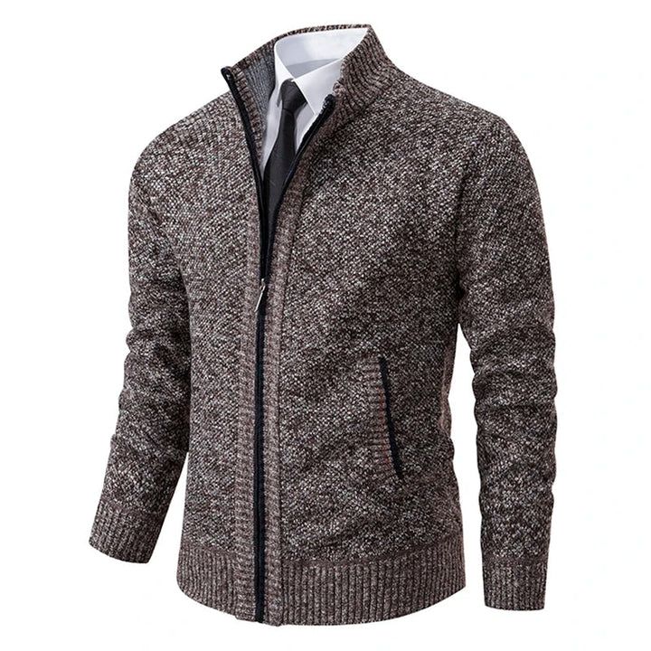 Men's textured full-zip mock neck sweater with zip pockets