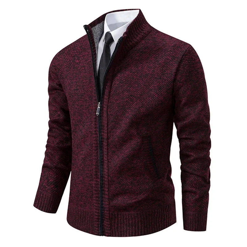 Men's textured full-zip mock neck sweater with zip pockets